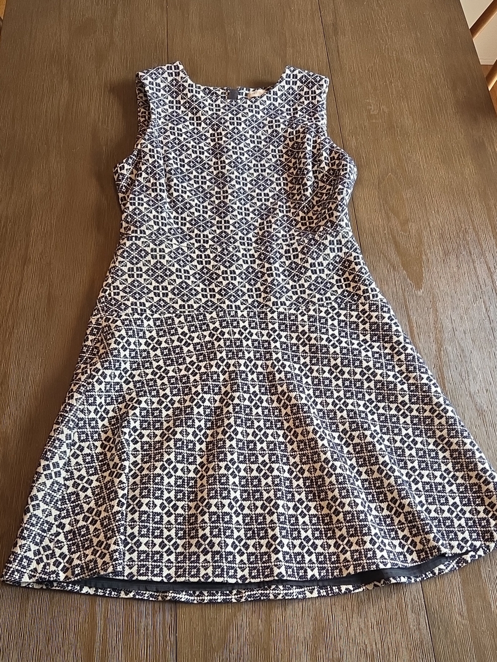 Tory Burch Stencil Hourglass Dress Navy And Ivory Stencil Weave Sz 4